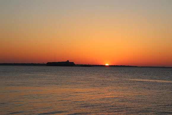 LaFerte - Battery at dawn with container ship